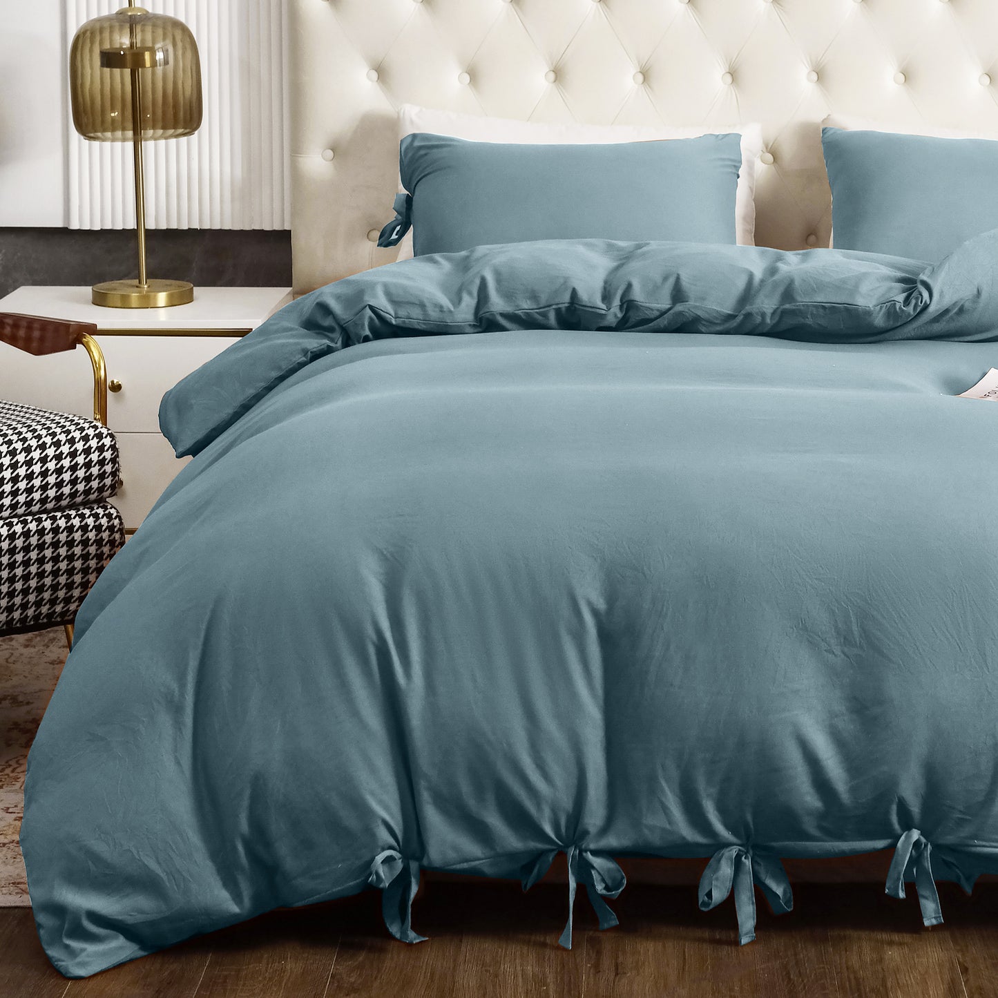 Argstar Bowknot Closure Duvet Cover Set Greyish Blue Color