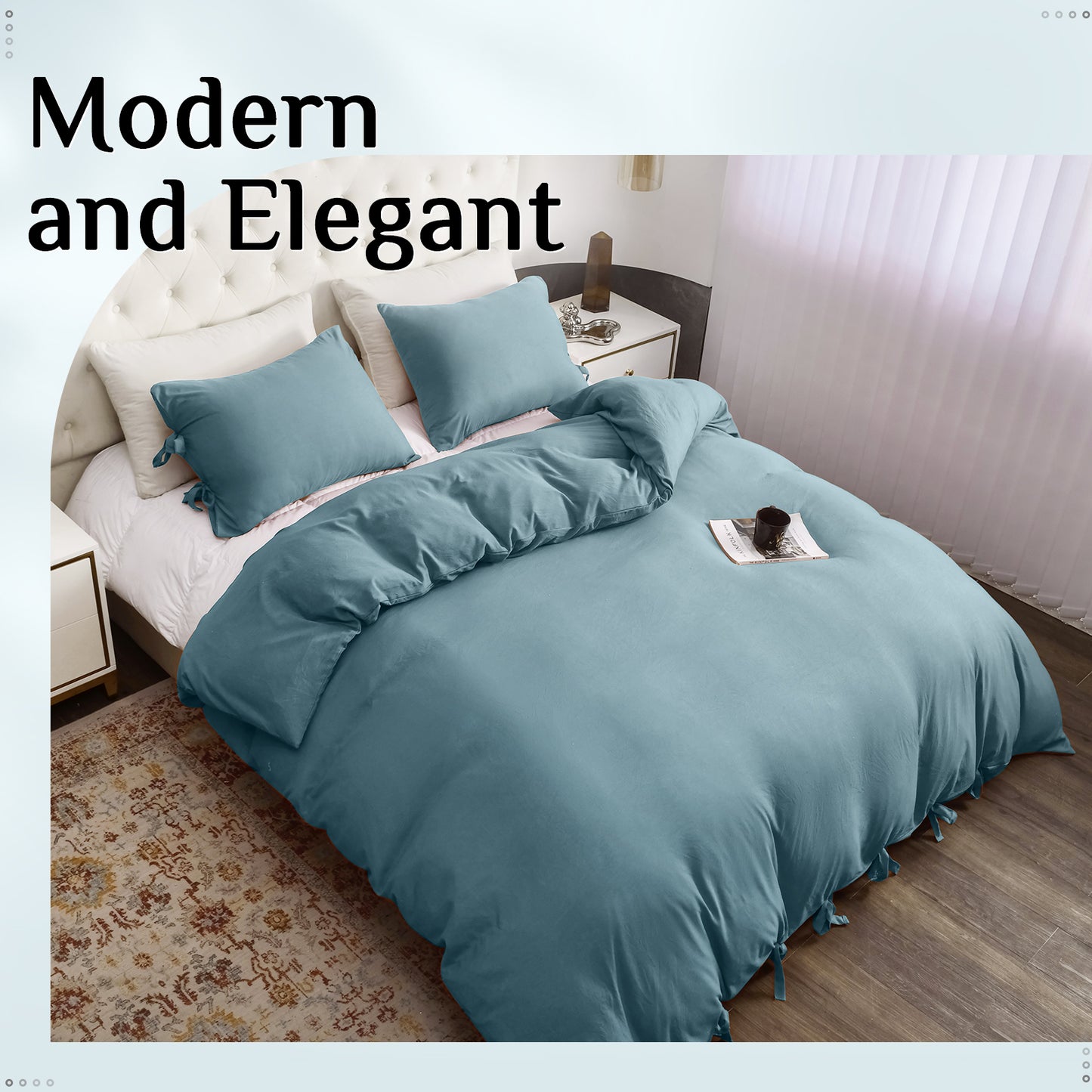 Argstar Bowknot Closure Duvet Cover Set Greyish Blue Color
