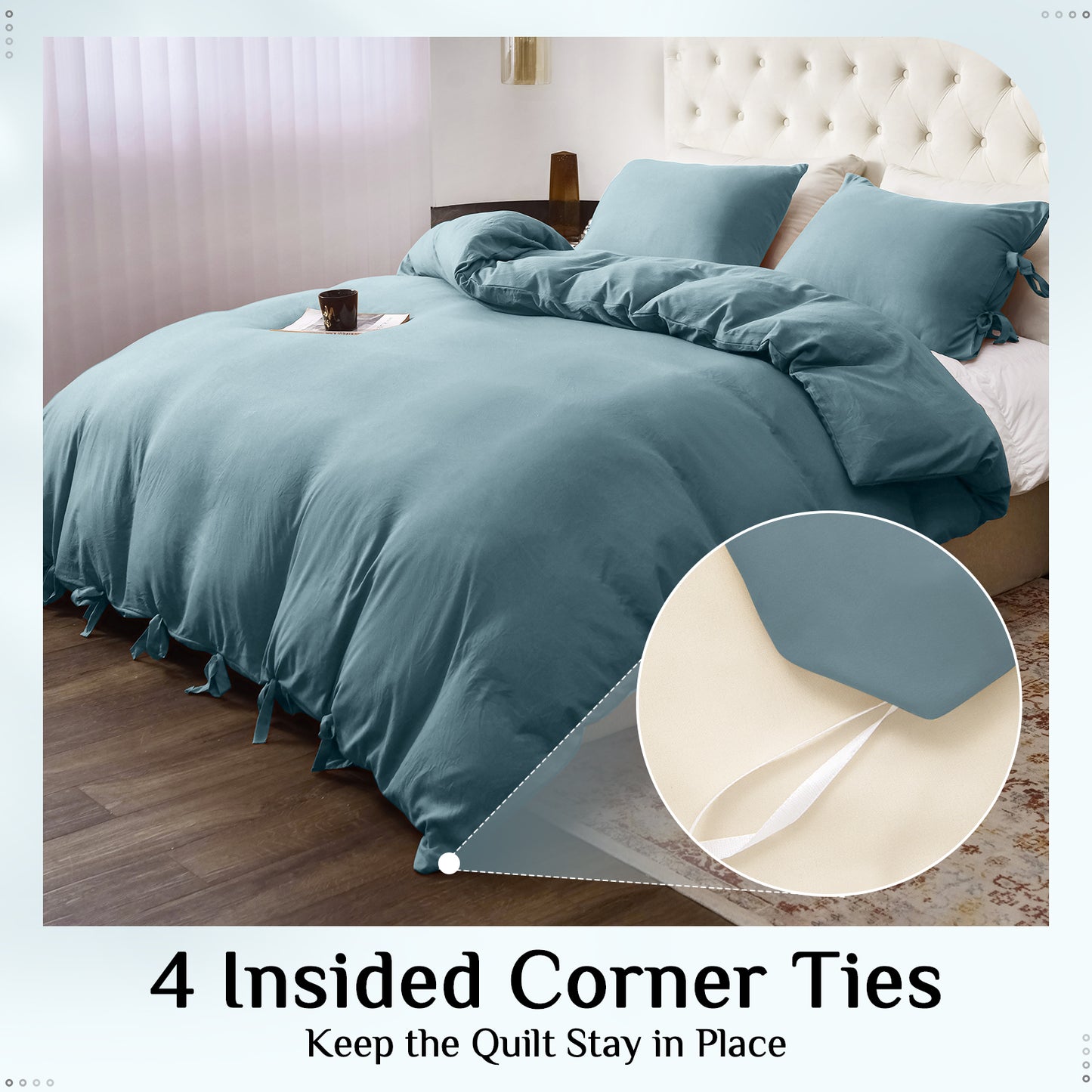 Argstar Bowknot Closure Duvet Cover Set Greyish Blue Color