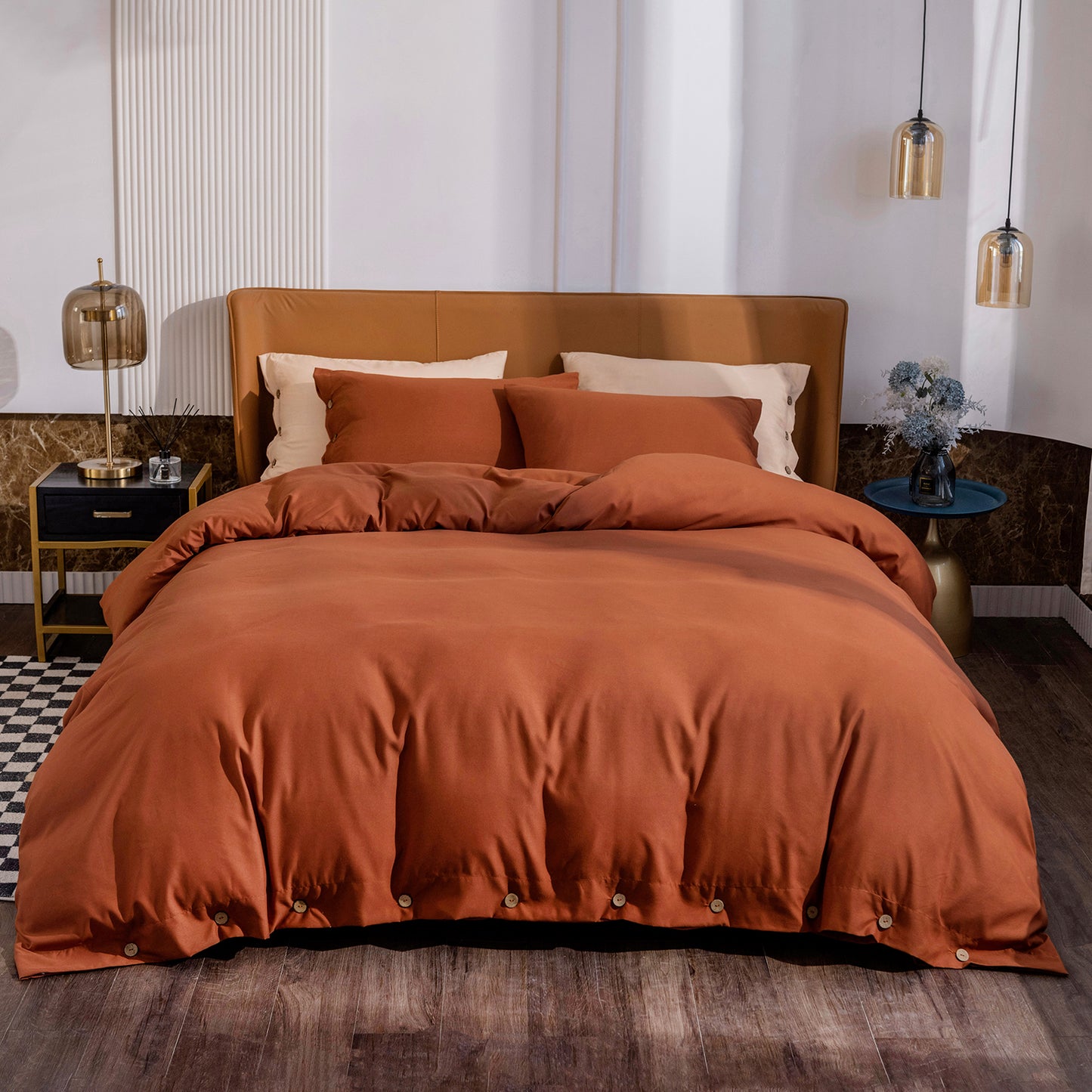 Argstar Button Closure Duvet Cover Set Burnt Orange Color