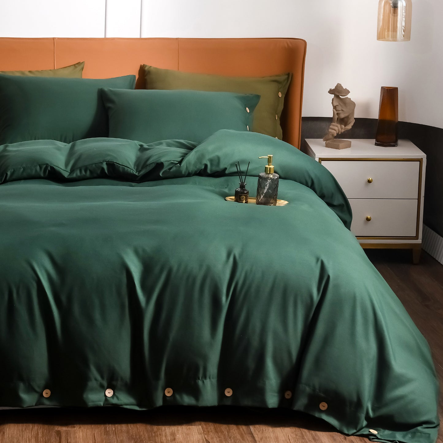 Argstar Button Closure Duvet Cover Set Forest Green Color