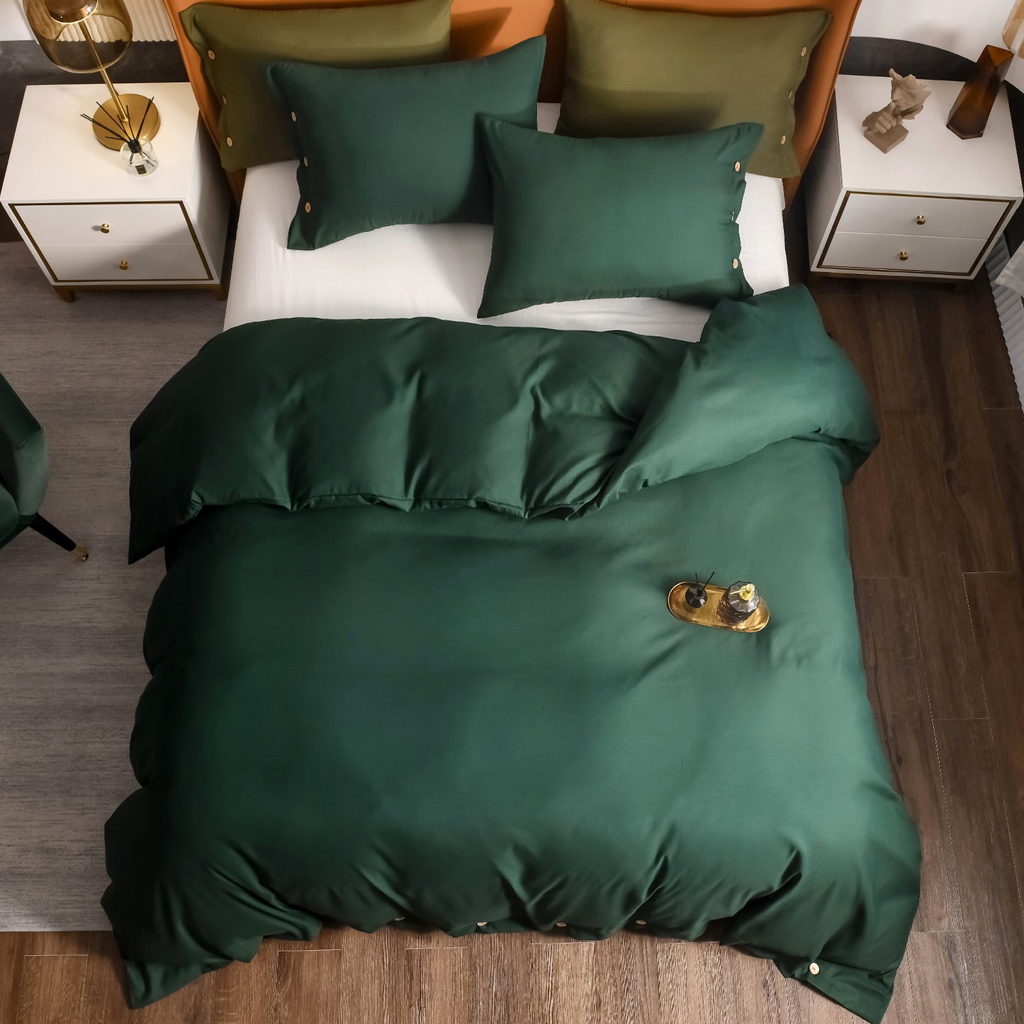 Argstar Button Closure Duvet Cover Set Forest Green Color