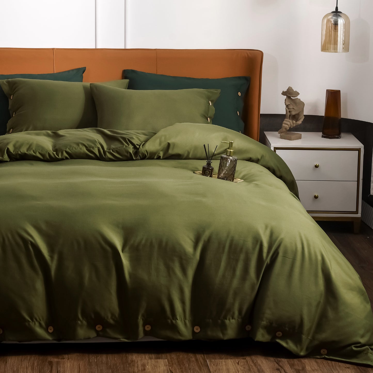 Argstar Button Closure Duvet Cover Set Olive Green Color