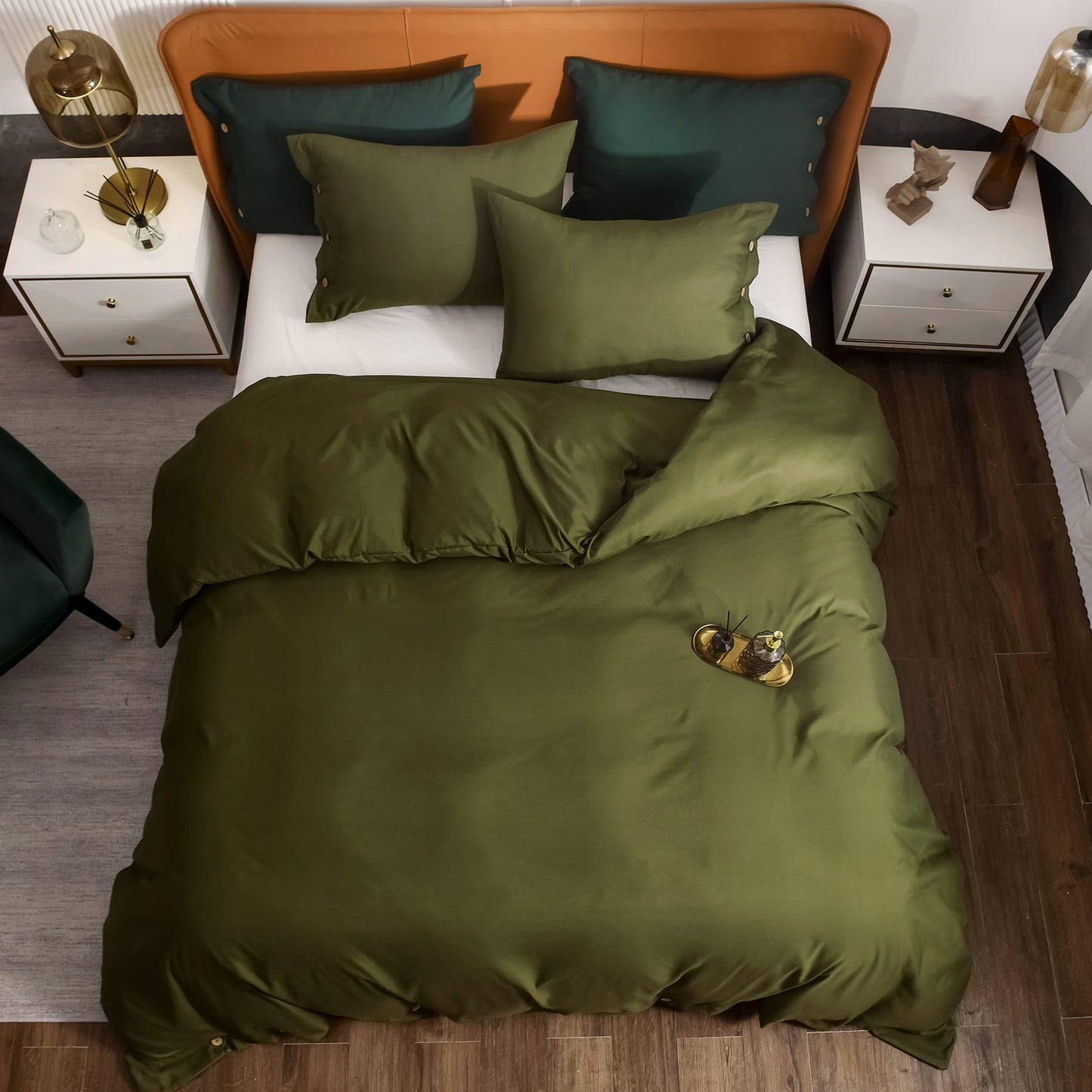 Argstar Button Closure Duvet Cover Set Olive Green Color