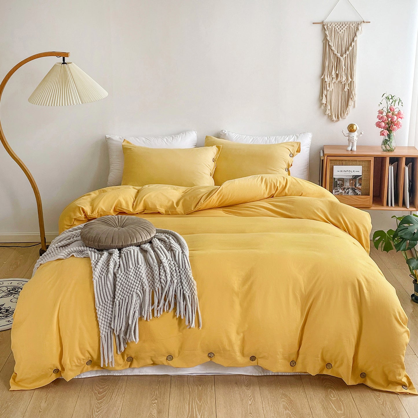 Argstar Button Closure Duvet Cover Set Yellow Color