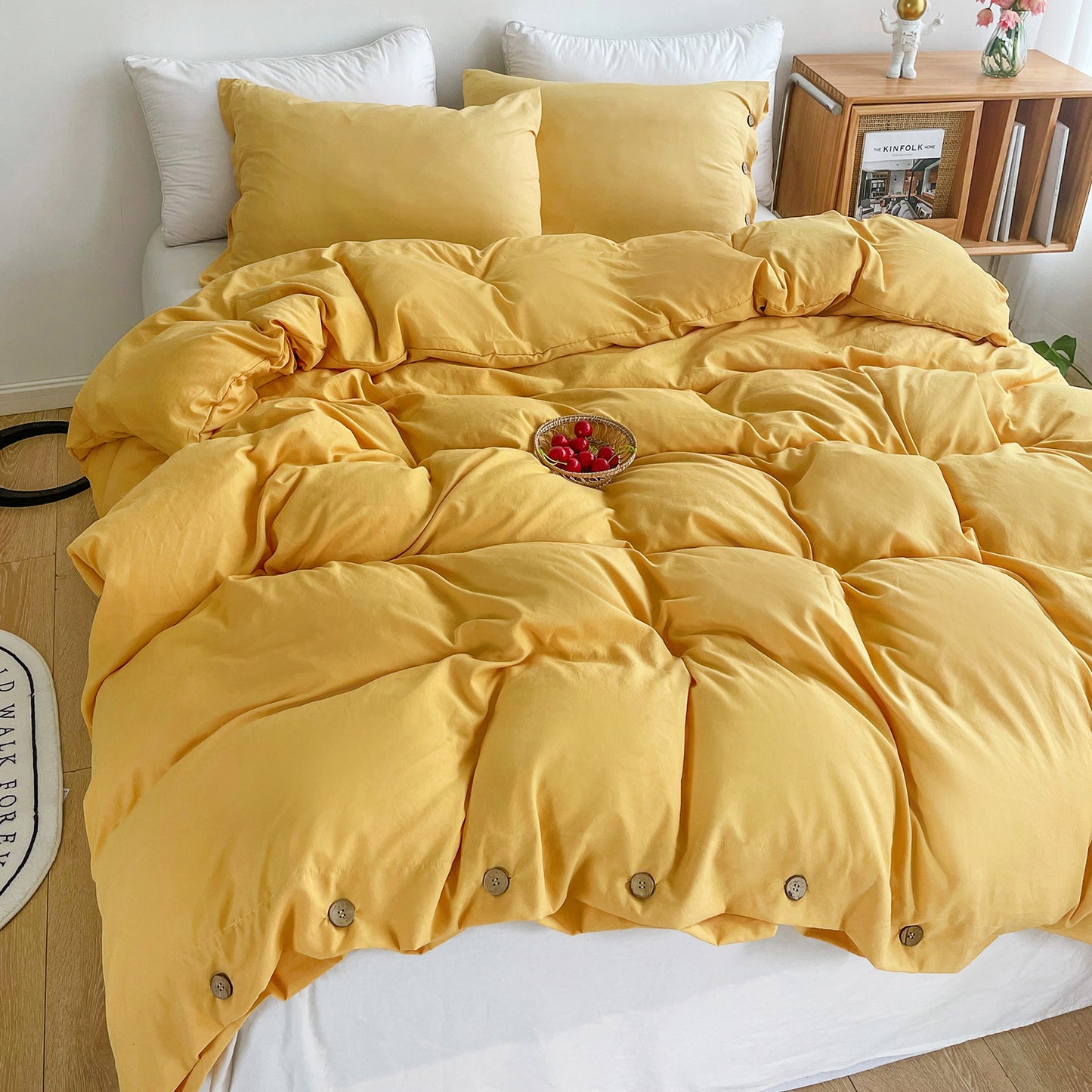 Argstar Button Closure Duvet Cover Set Yellow Color