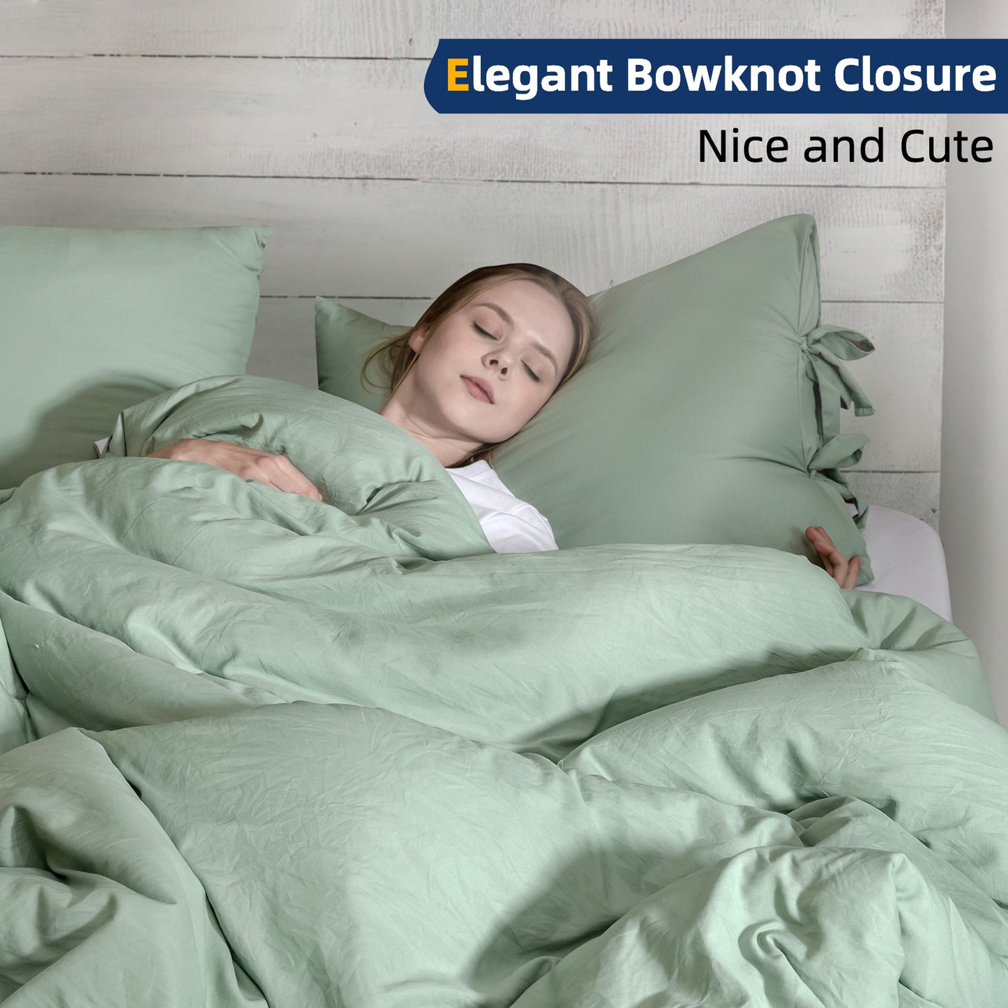 Argstar Bowknot Closure Duvet Cover Set Sage Green Color