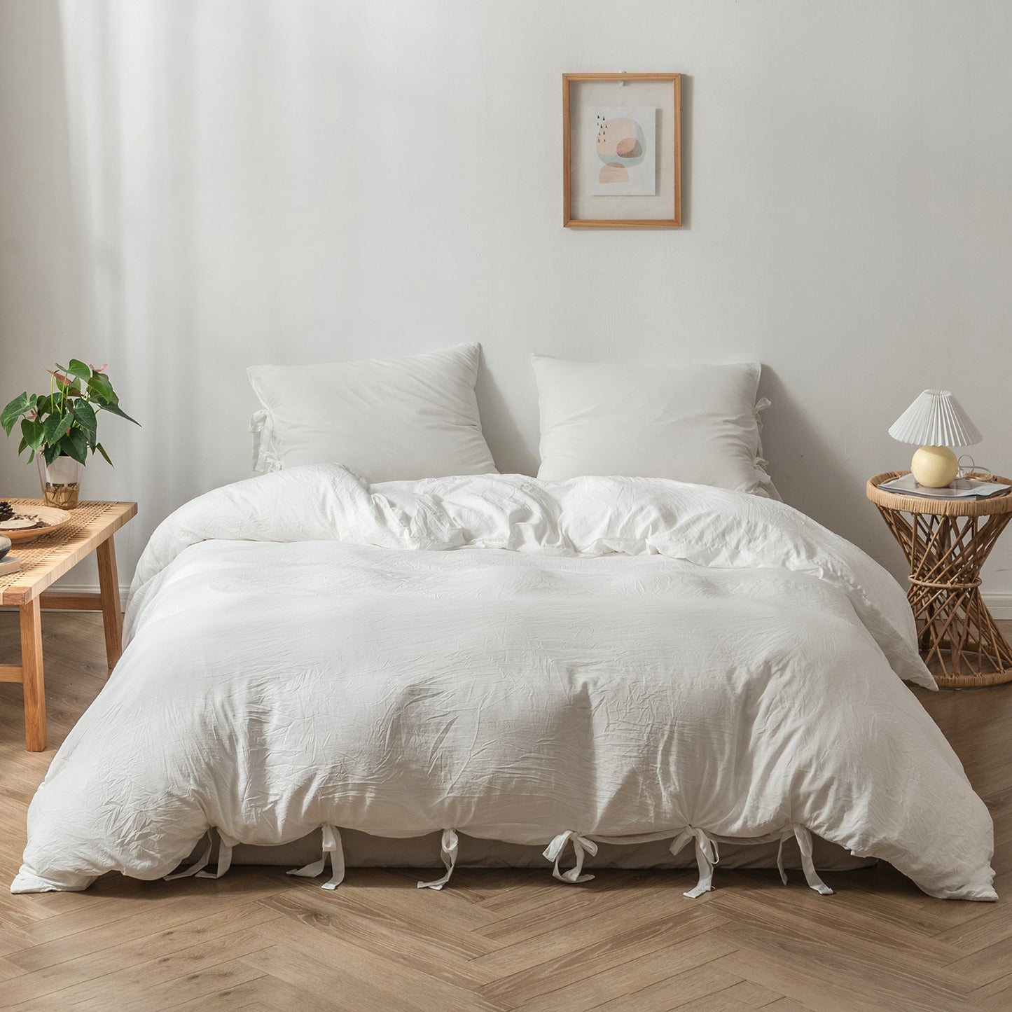 Argstar Bowknot Closure Duvet Cover Set White Color