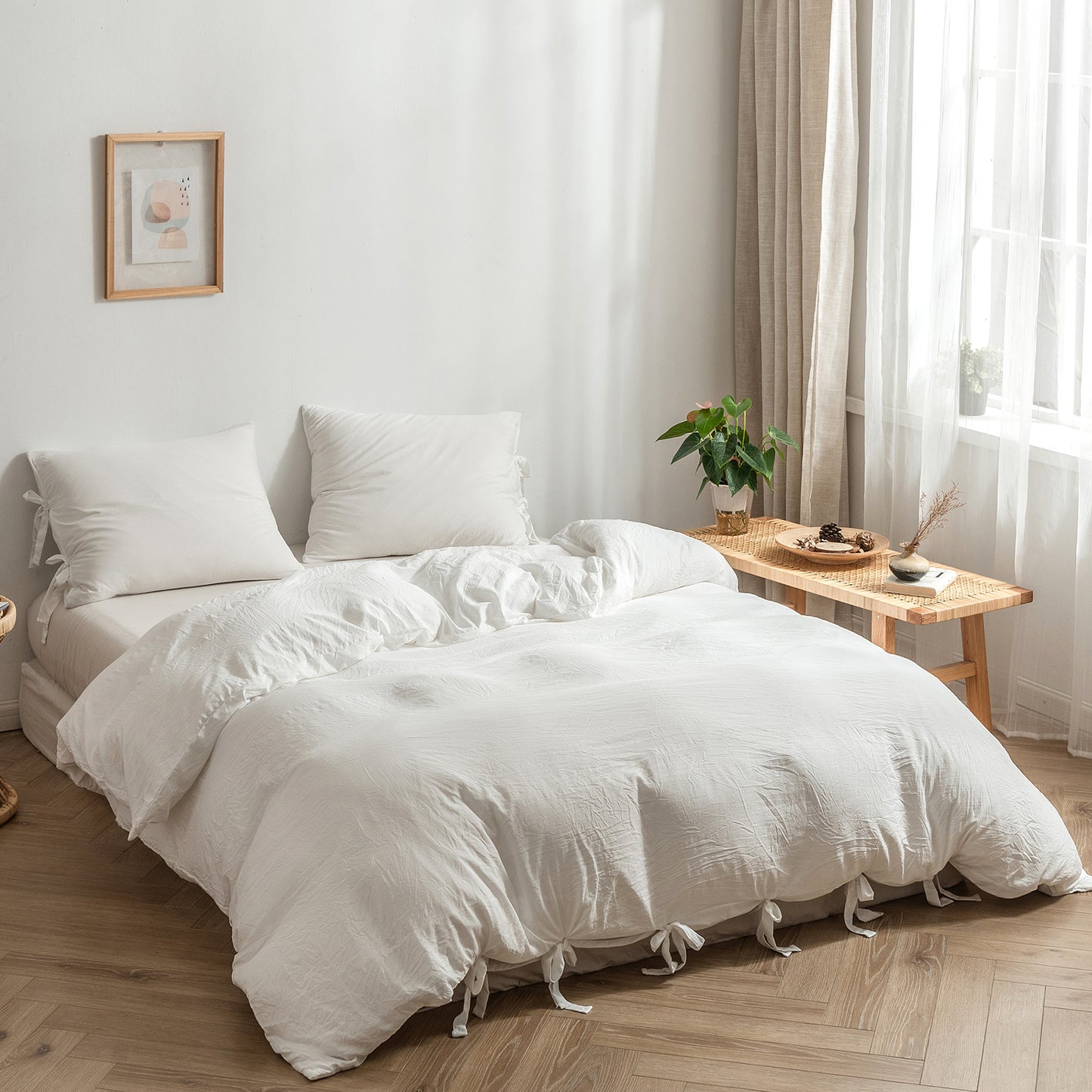 Argstar Bowknot Closure Duvet Cover Set White Color