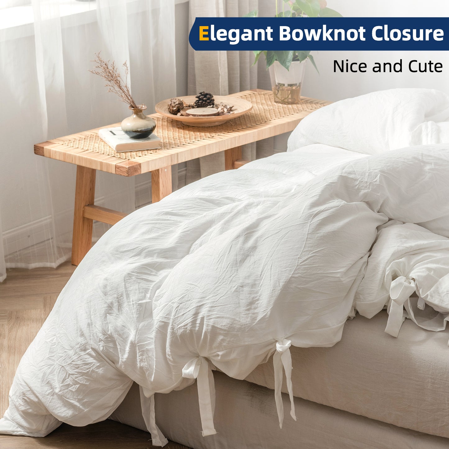 Argstar Bowknot Closure Duvet Cover Set White Color
