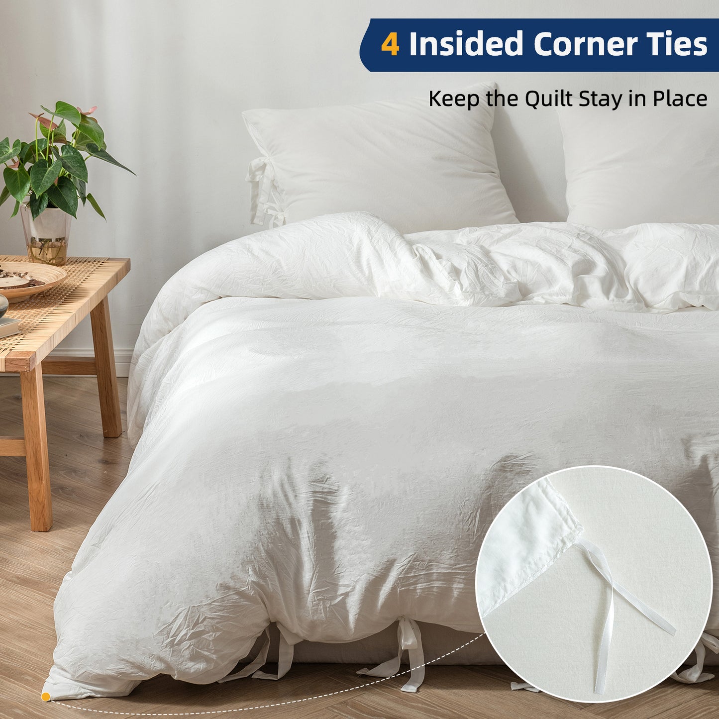 Argstar Bowknot Closure Duvet Cover Set White Color