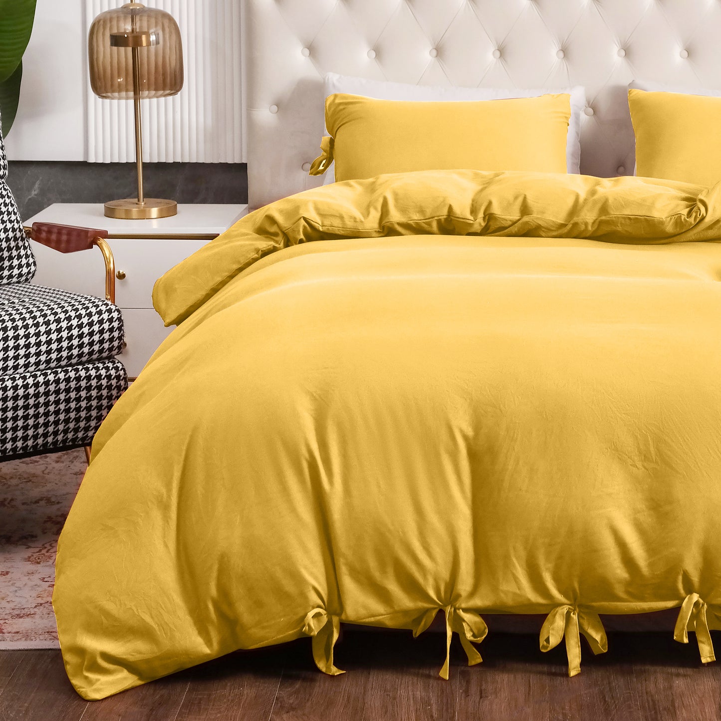 Argstar Bowknot Closure Duvet Cover Set Yellow Color