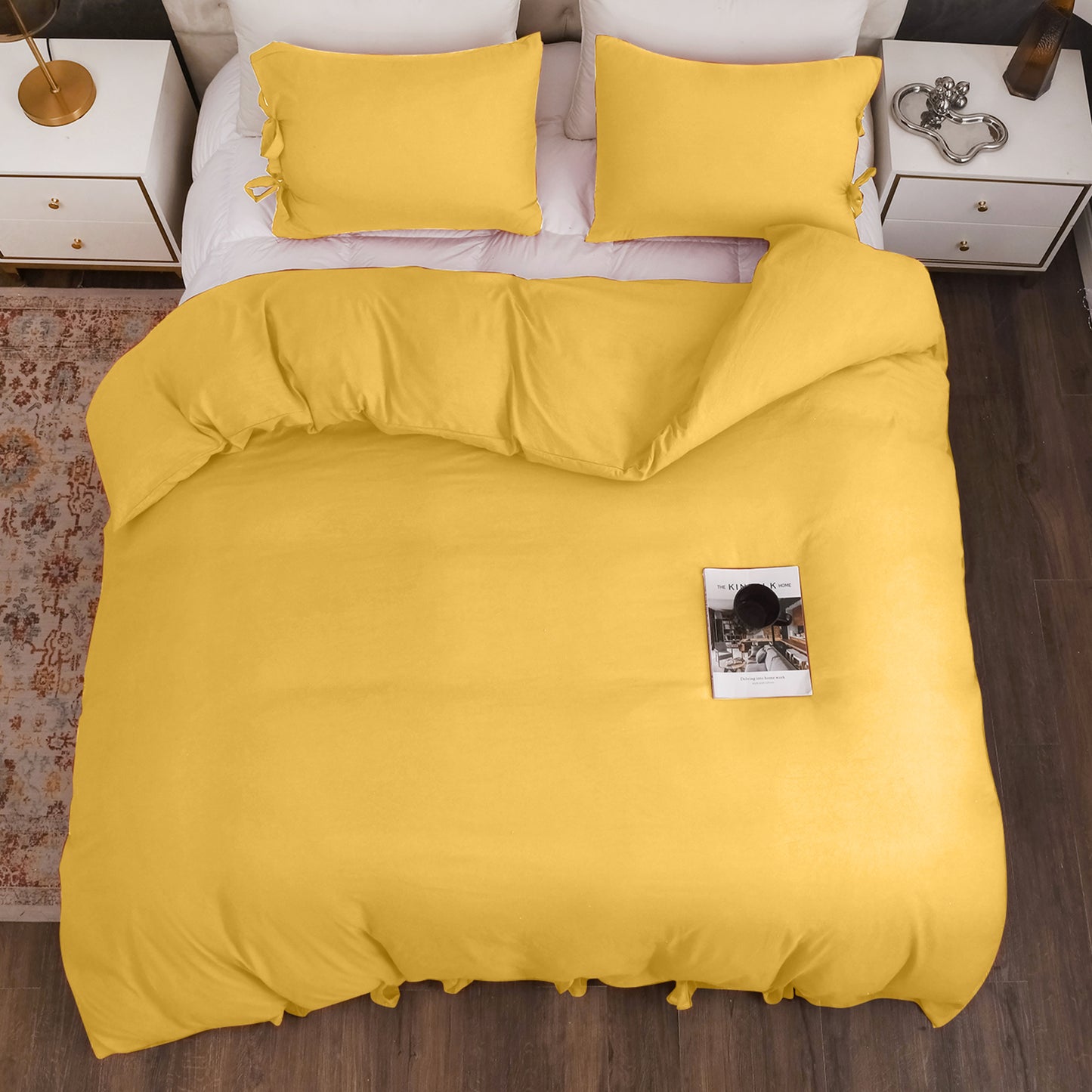 Argstar Bowknot Closure Duvet Cover Set Yellow Color