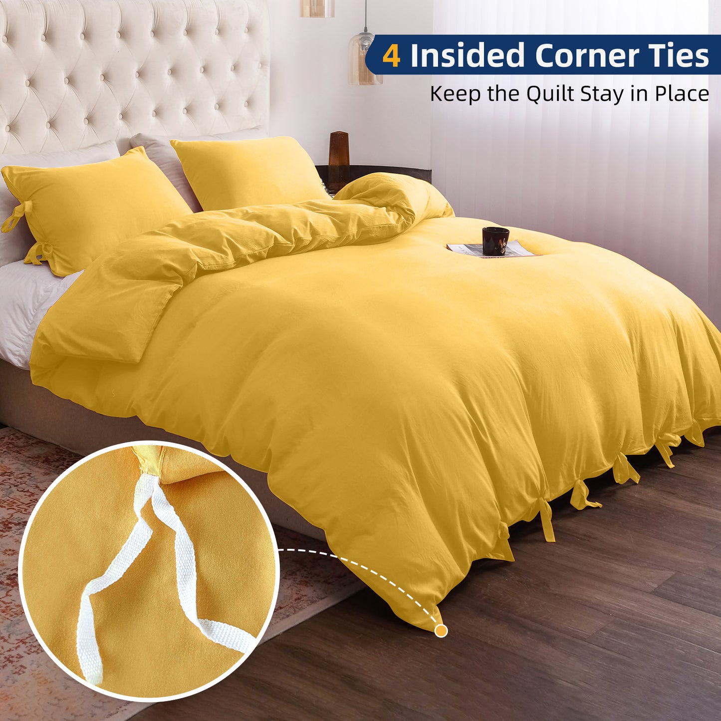 Argstar Bowknot Closure Duvet Cover Set Yellow Color