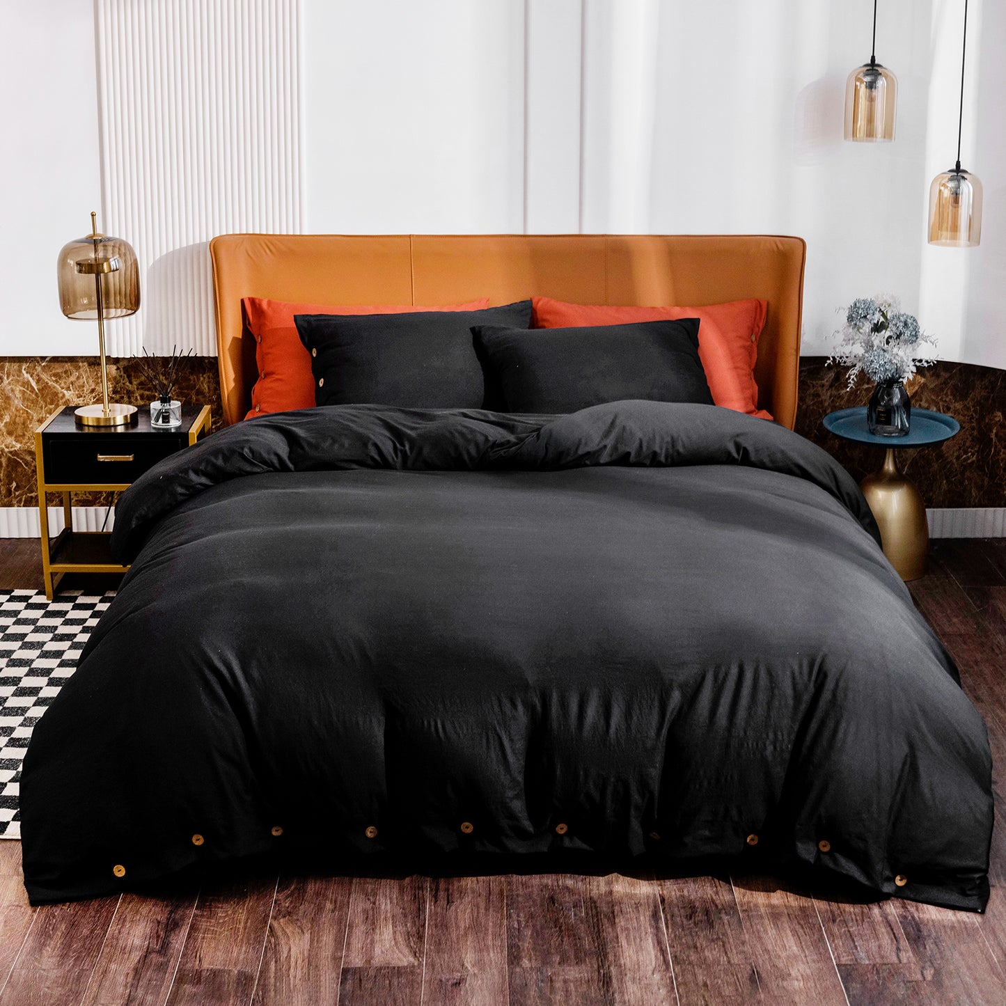 Argstar Button Closure Duvet Cover Set Black Color