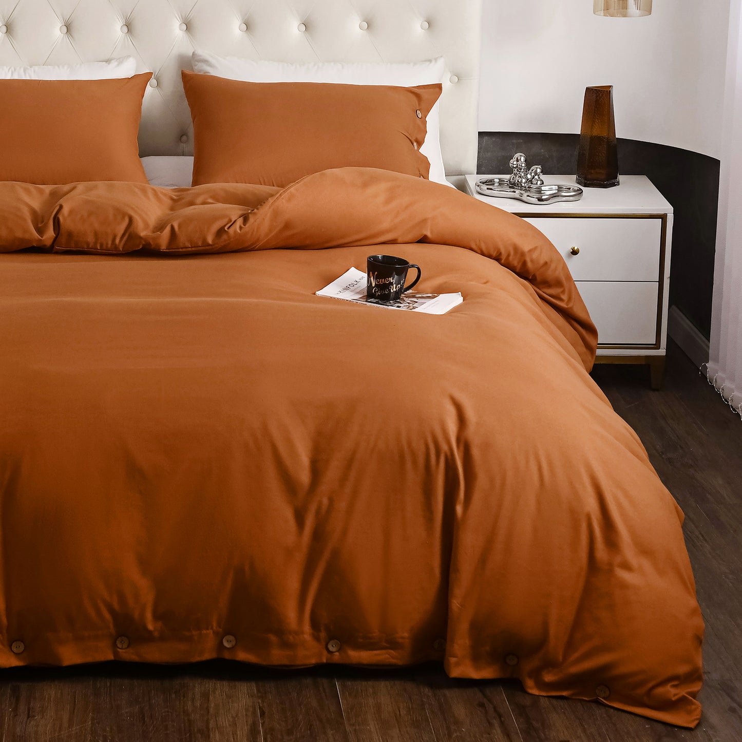 Argstar Button Closure Duvet Cover Set Pumpkin Color