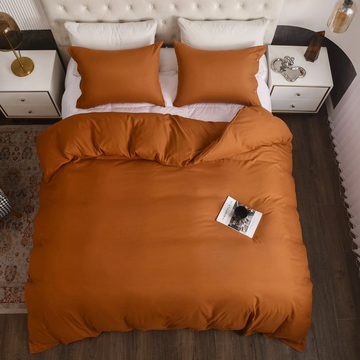 Argstar Button Closure Duvet Cover Set Pumpkin Color