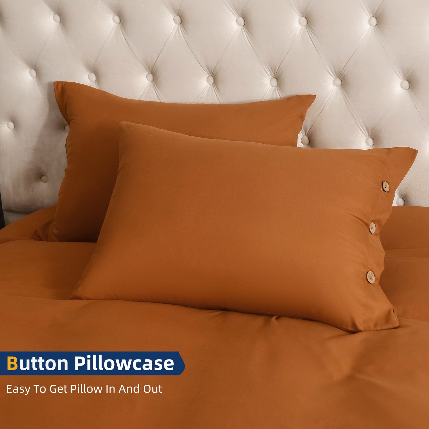 Argstar Button Closure Duvet Cover Set Pumpkin Color