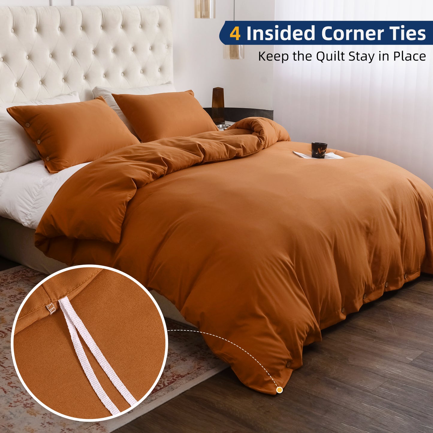 Argstar Button Closure Duvet Cover Set Pumpkin Color