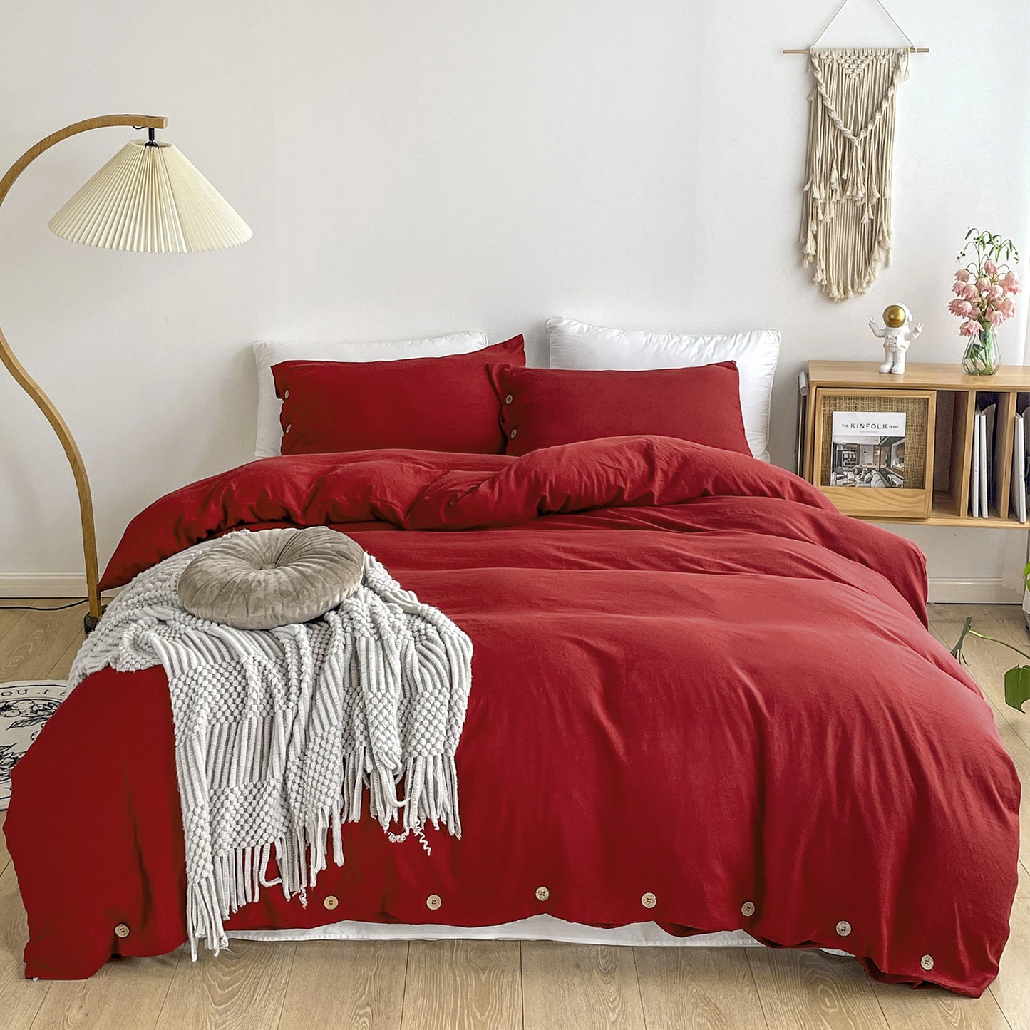 Argstar Button Closure Duvet Cover Set Wine Color