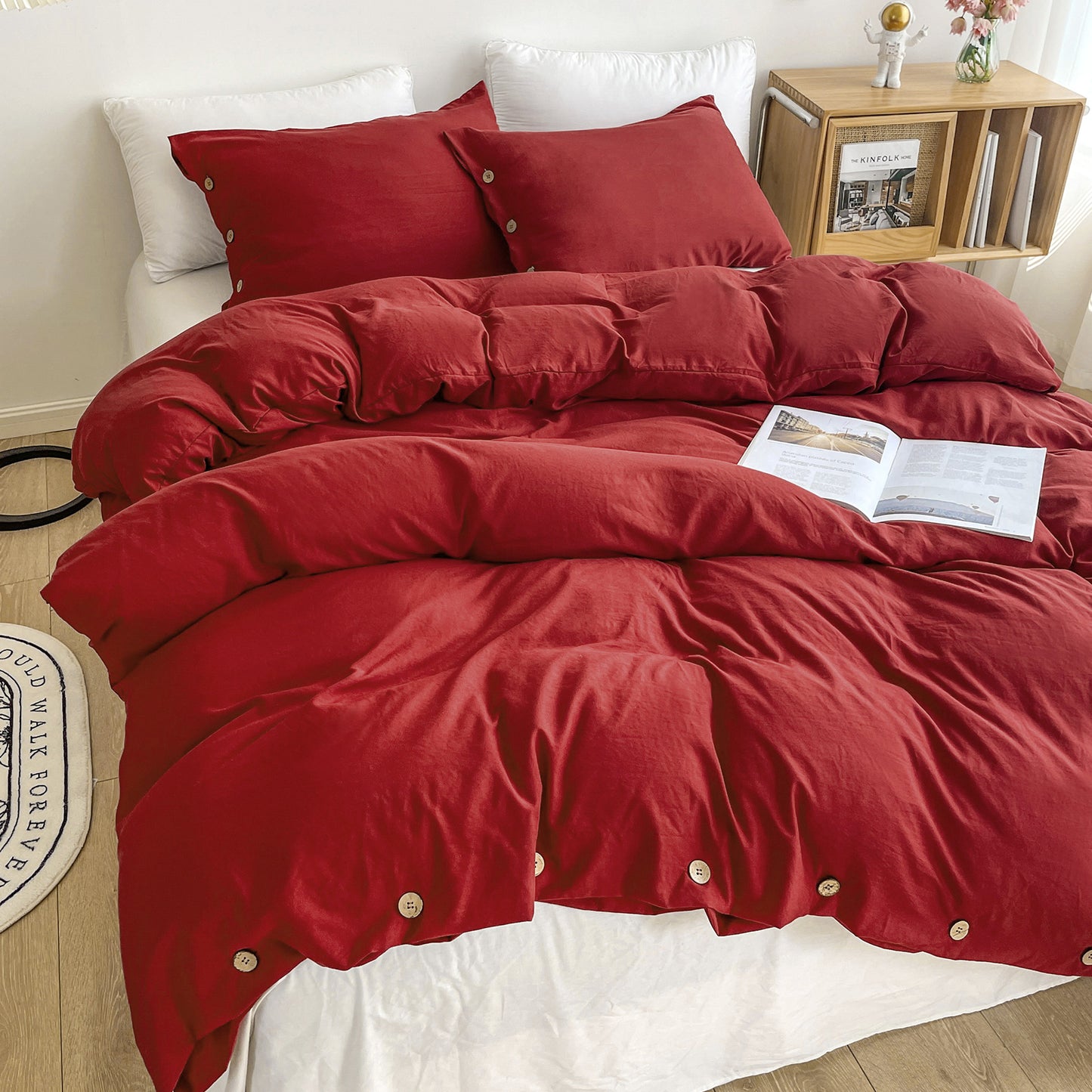 Argstar Button Closure Duvet Cover Set Wine Color