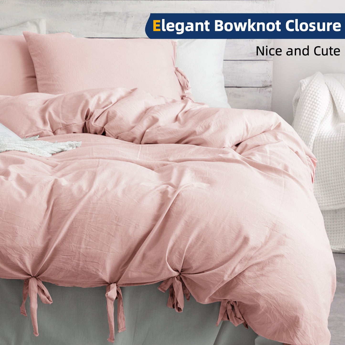 Argstar Bowknot Closure Duvet Cover Set Light Pink Color
